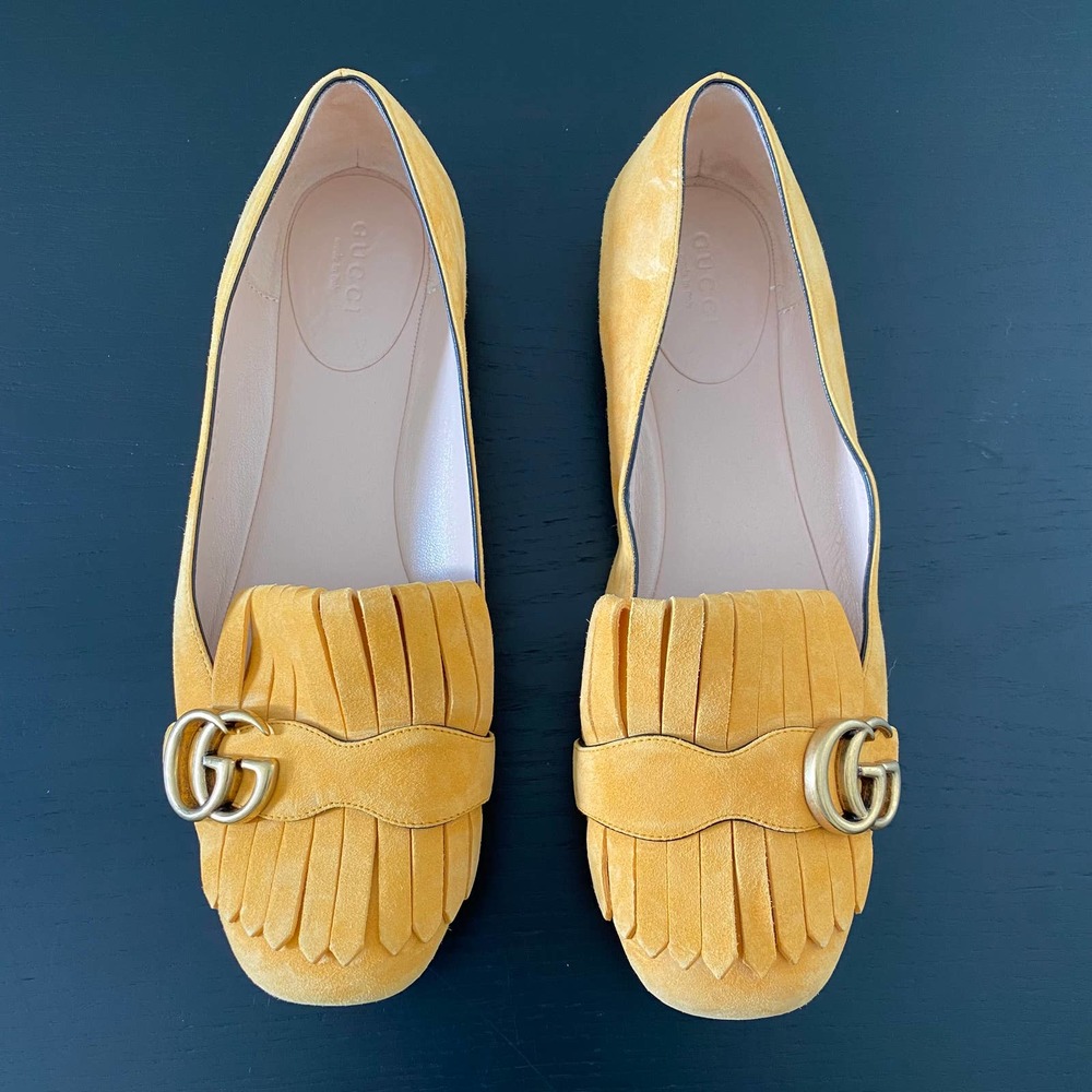 Yellow Gucci Suede Loafers
